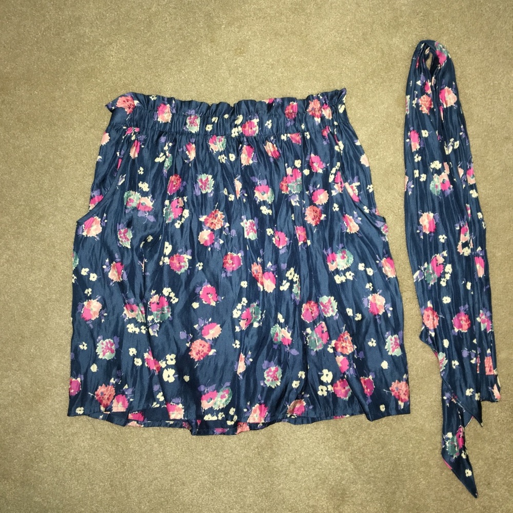 Silky blue flowered skirt